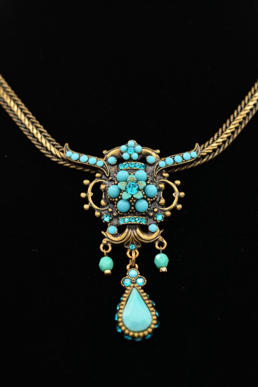 Michal Negrin Collar Necklace Cabochon Turquoise Blue Crystal Signed Bin7B